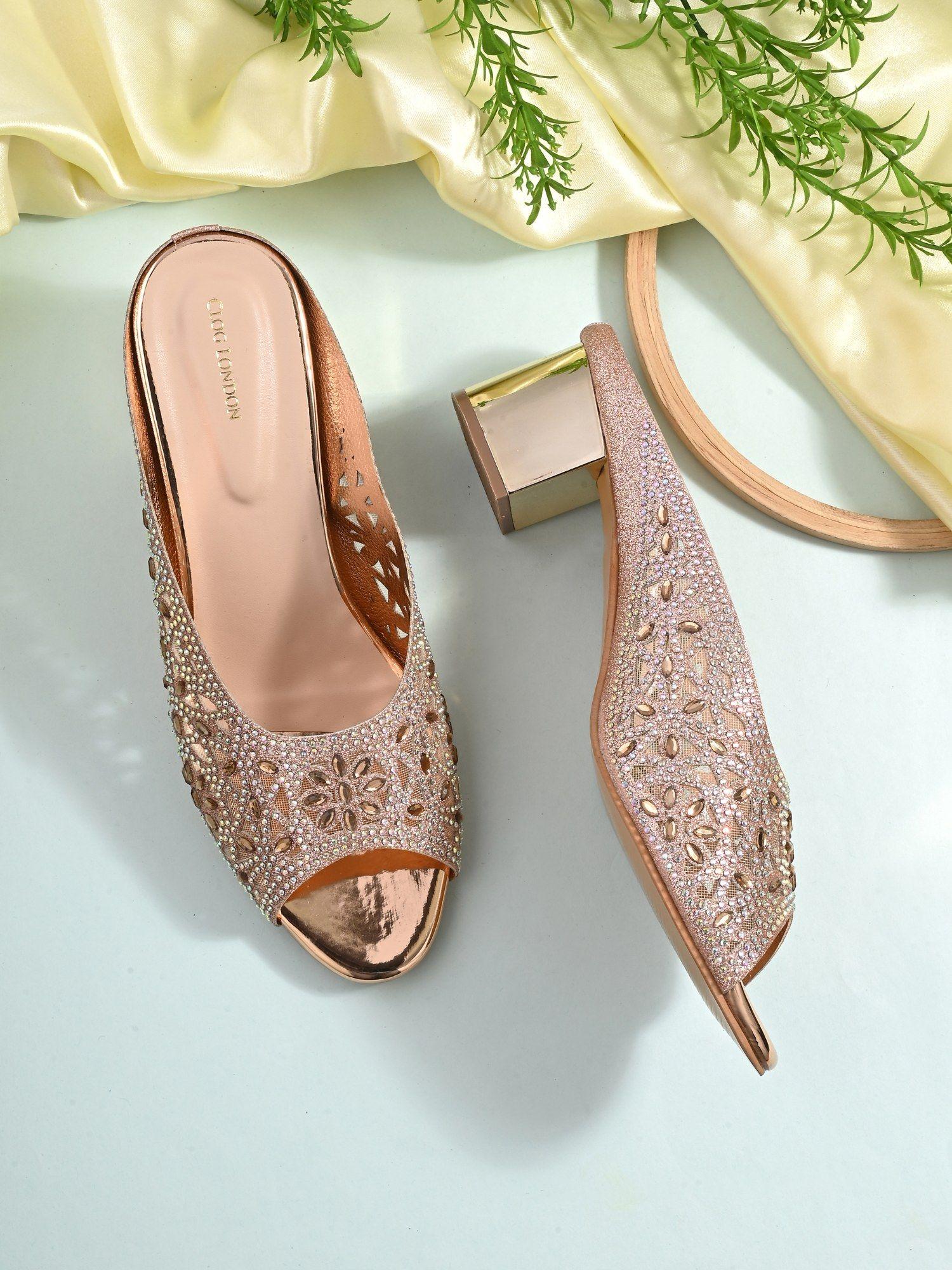 rose gold comfortable heel sandals