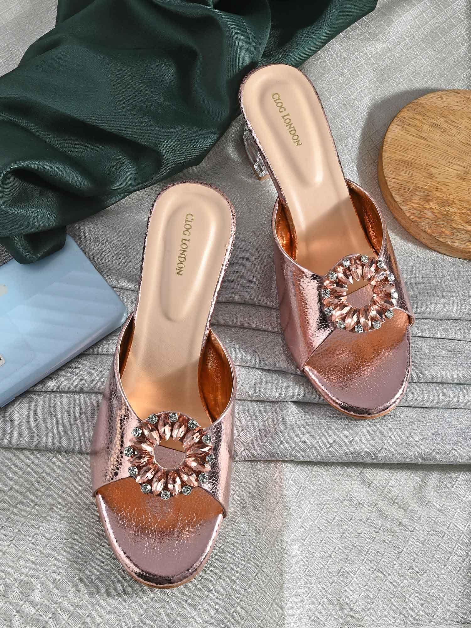 rose gold comfortable heel sandals