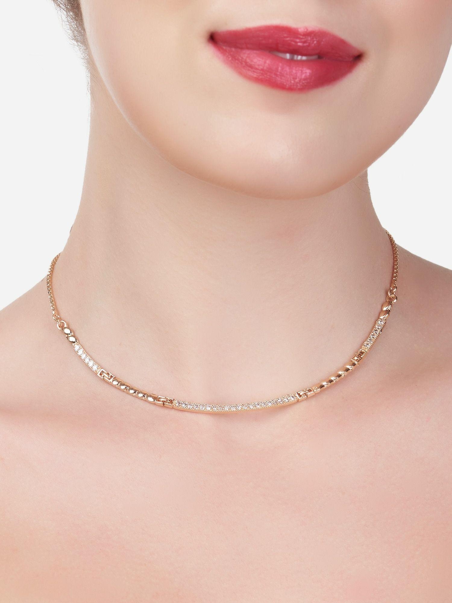 rose gold contemporary cubic zirconia sleek necklace-zpfk15265