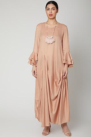 rose gold cowl dress with necklace
