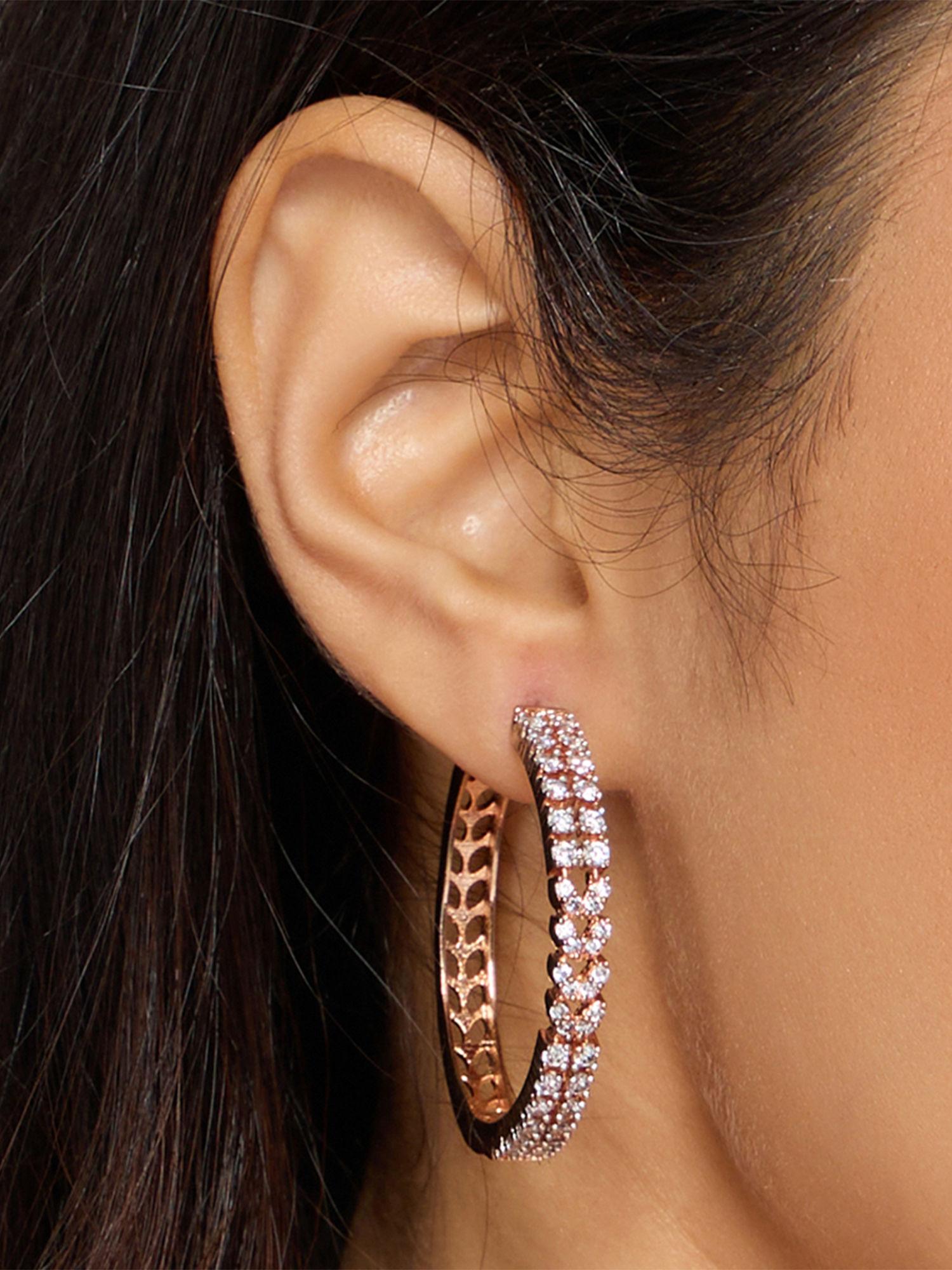 rose gold diamante floral statement hoop earrings