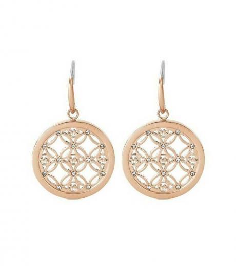 rose gold double circle logo drop earrings