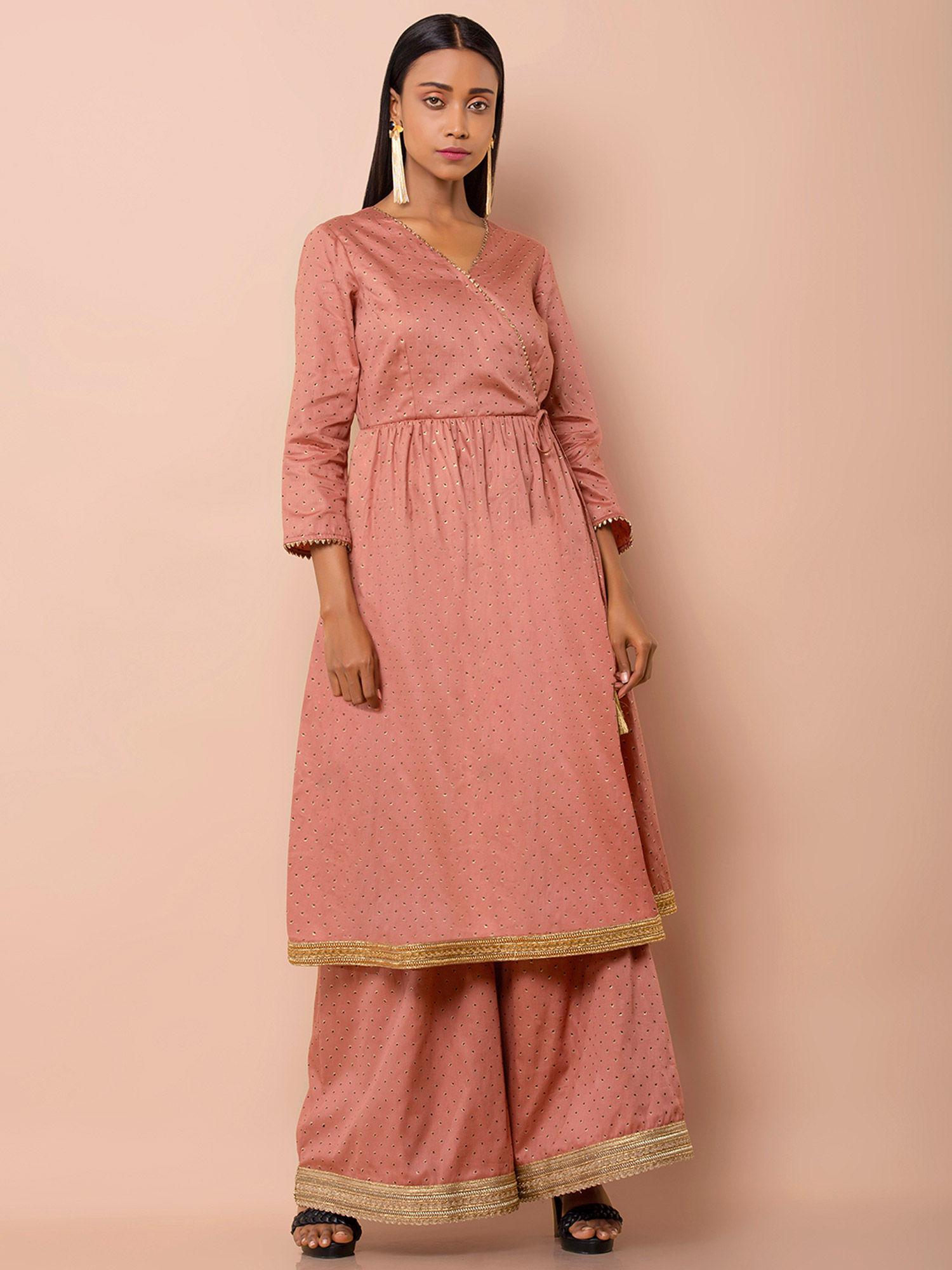 rose gold embellished angrakha kurta