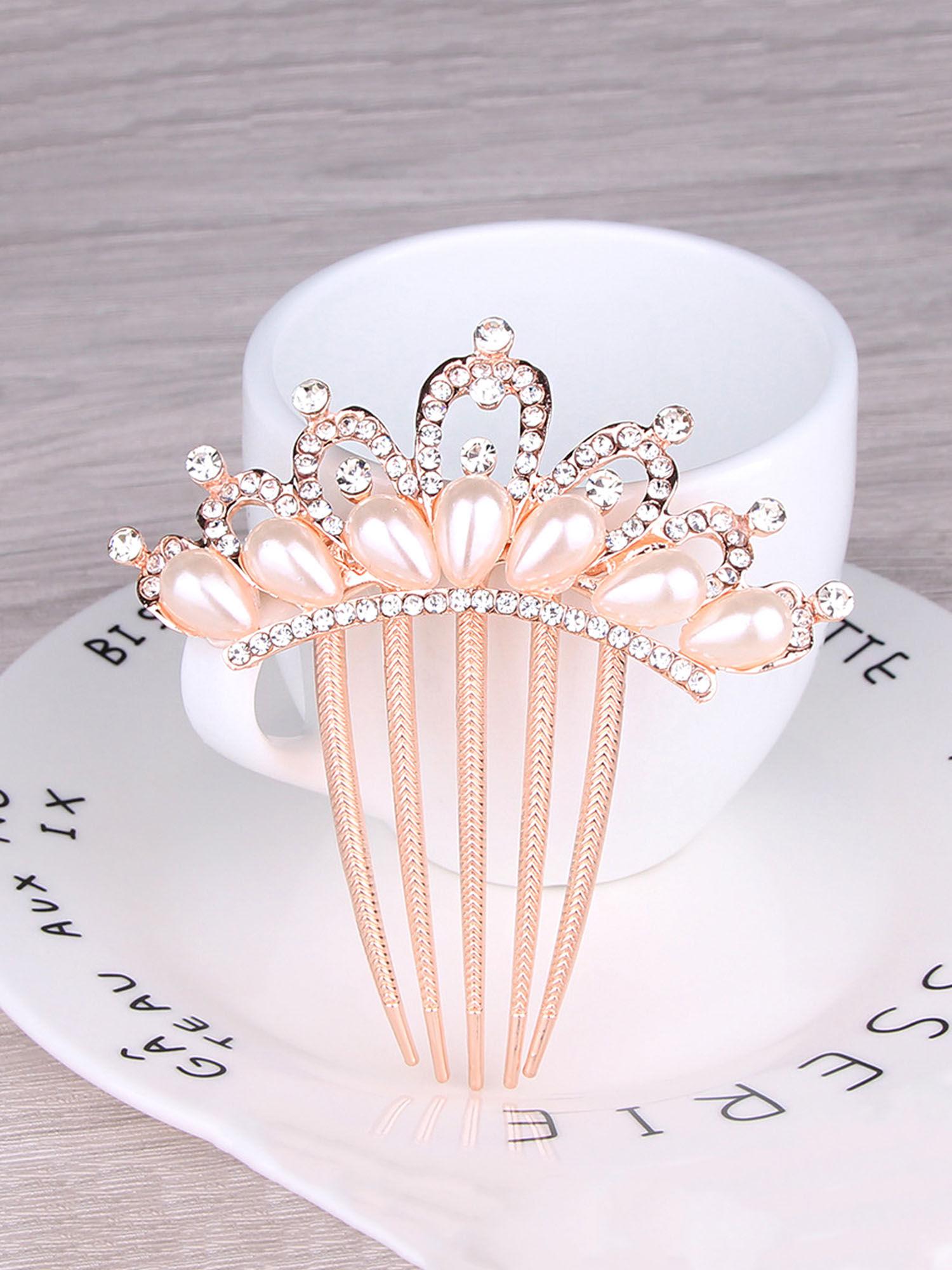 rose gold embellished comb hair pin