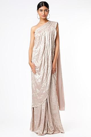 rose gold embellished draped gown saree