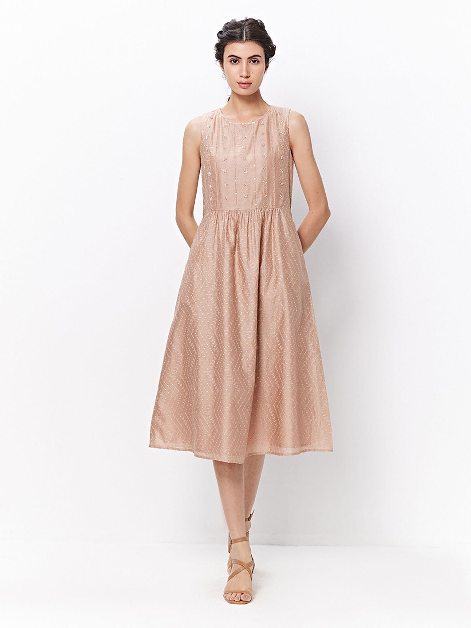 rose gold embellished fit & flare dress