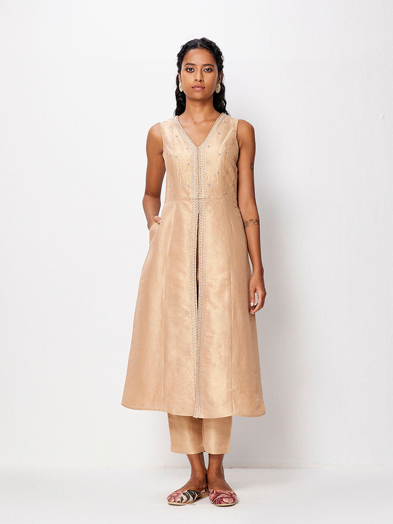 rose gold embellished front slit kurta