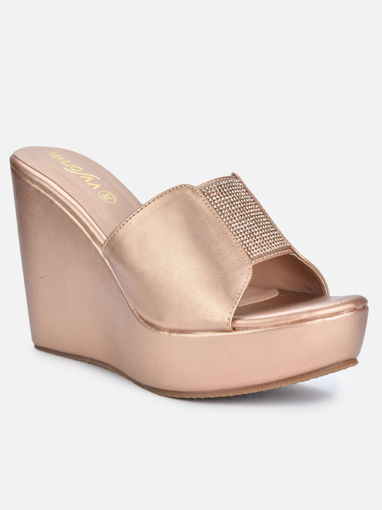 rose gold embellished wedges