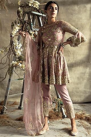 rose gold embroidered anarkali set