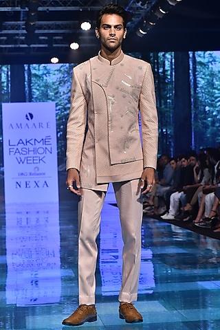 rose gold embroidered bandhgala jacket with trousers