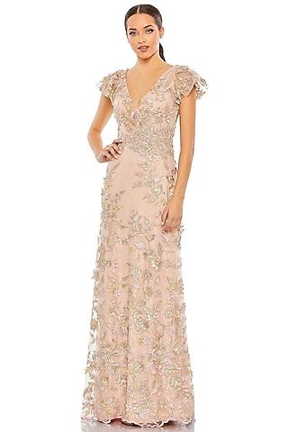 rose gold embroidered fabric gown