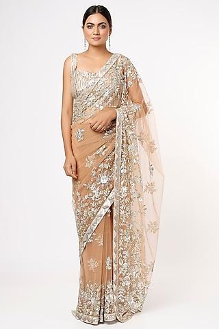 rose gold embroidered saree set