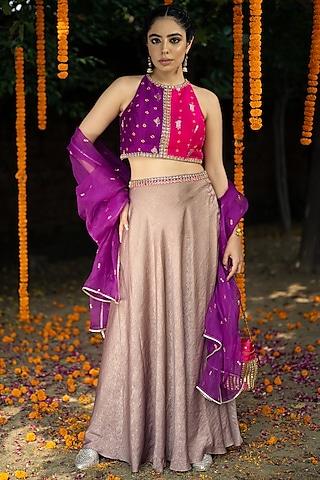 rose gold georgette embellished lehenga set