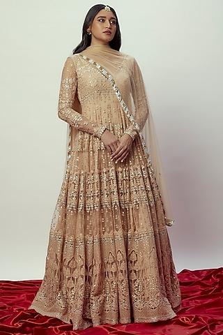 rose gold georgette embroidered anarkali gown