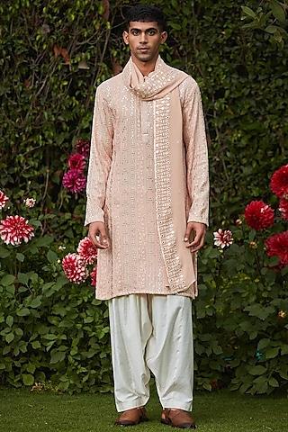 rose gold georgette embroidered kurta set