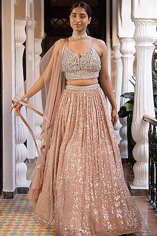 rose gold georgette embroidered lehenga set