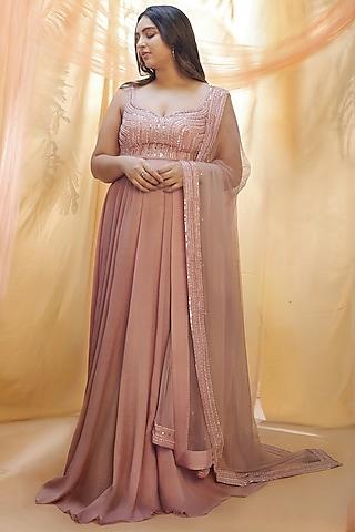 rose gold hand embroidered anarkali set