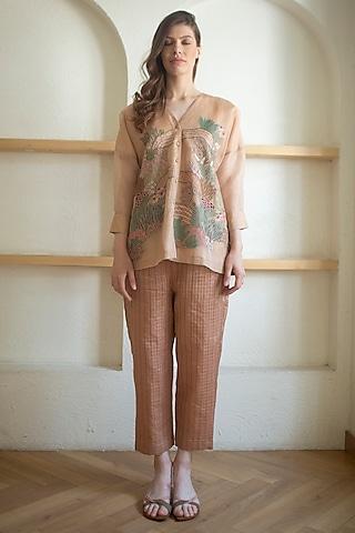 rose gold handloom linen silk tunic set