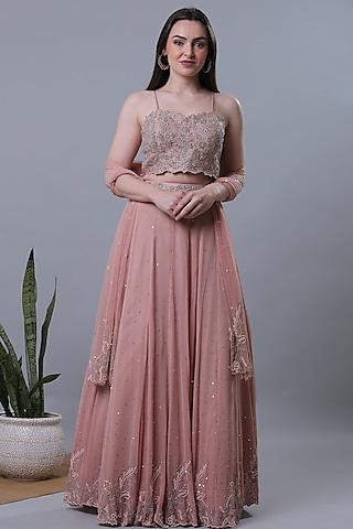 rose gold lehenga set with embroidery