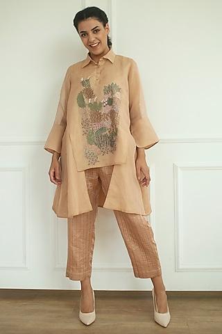 rose gold linen silk embroidered tunic set