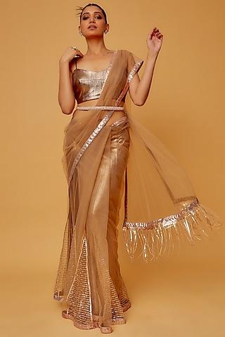 rose gold net sequins saree set
