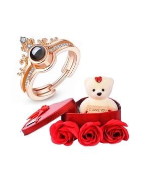 rose gold-plated adjustable ring with teddy bear box