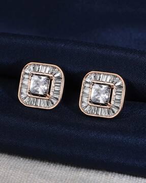 rose gold-plated american diamond square stud earrings