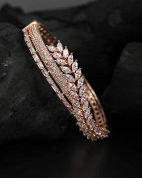 rose gold-plated american diamond-studded cuff bracelet