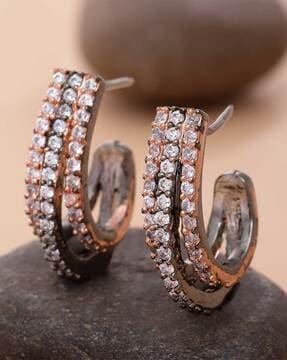 rose gold-plated american diamond-studded hoop earrings