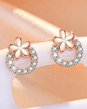 rose gold-plated american diamond-studded stud earrings