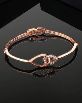 rose gold-plated crystal-studded link bracelet with lobster claw closure