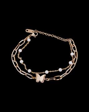 rose gold-plated pearl beaded link bracelet