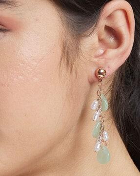 rose gold-plated stone-beaded drop earrings