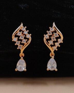 rose gold-plated stone-studded drop earrings