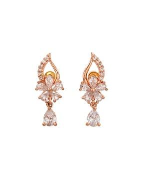 rose gold-plated stone-studded drop earrings