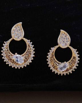 rose gold-plated stone-studded drop earrings