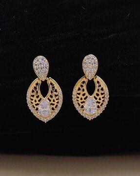 rose gold-plated stone-studded drop earrings