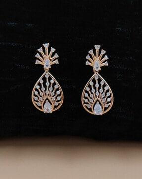 rose gold-plated stone-studded drop earrings