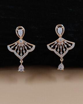 rose gold-plated stone-studded drop earrings