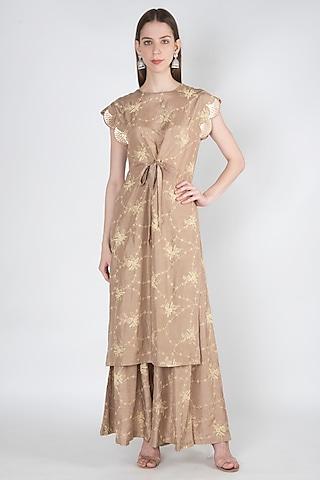 rose gold printed & embroidered kurta with pants