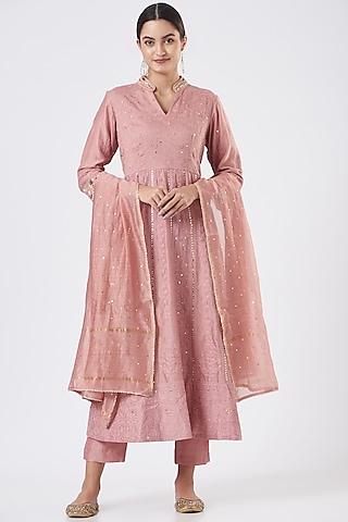 rose gold pure chanderi anarkali set