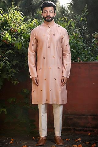 rose gold silk thread & motif hand embroidered kurta set