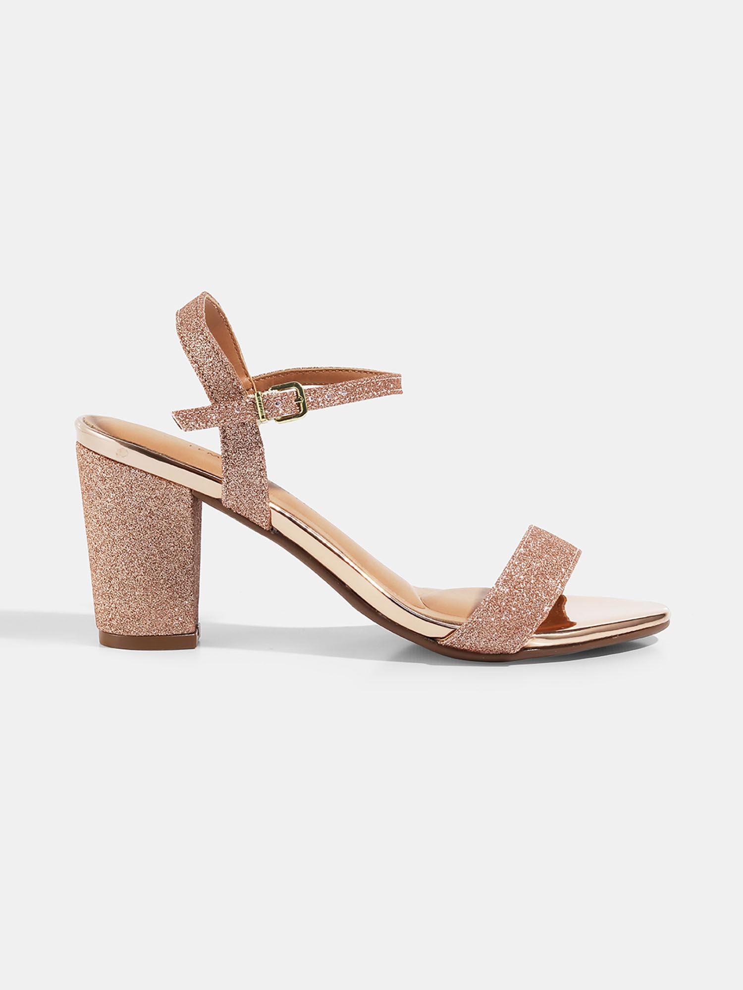 rose gold solid-plain round toe block heels