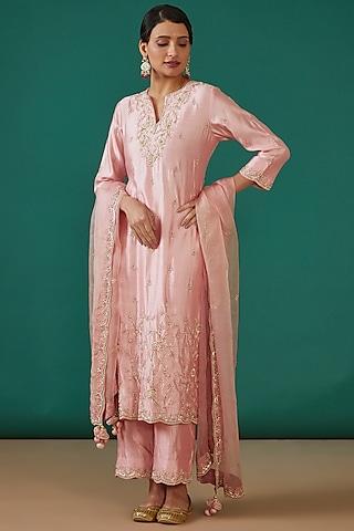 rose gold spun silk embroidered kurta set