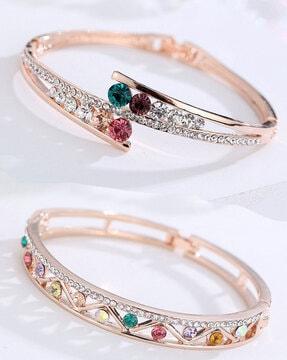 rose gold toned cubic zircon crystal kada bracelet combo