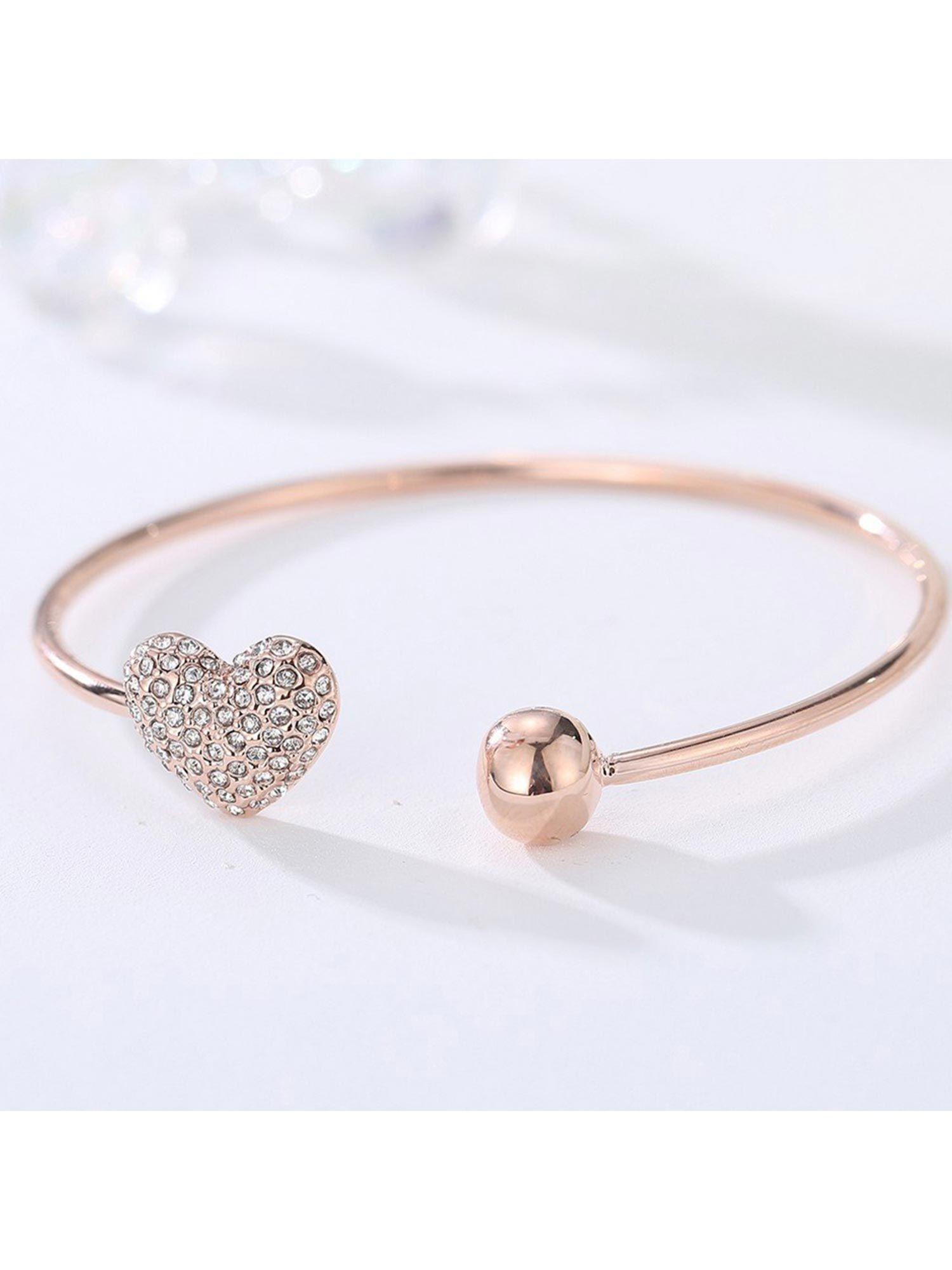 rose gold toned heart crystal cuff bracelet