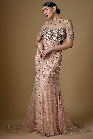 rose gold tulle & malai lycra embellished gown