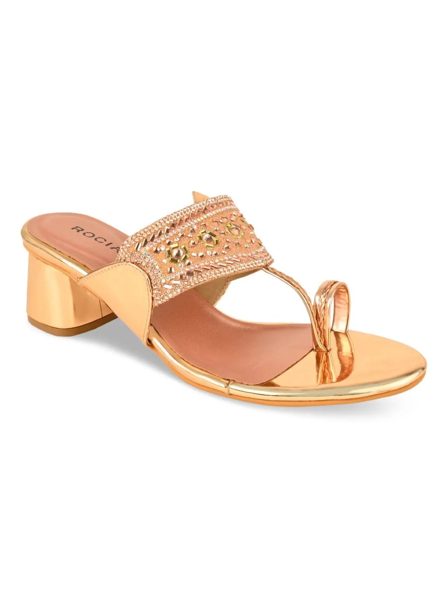 rose gold women diamond studded ethnic block heels