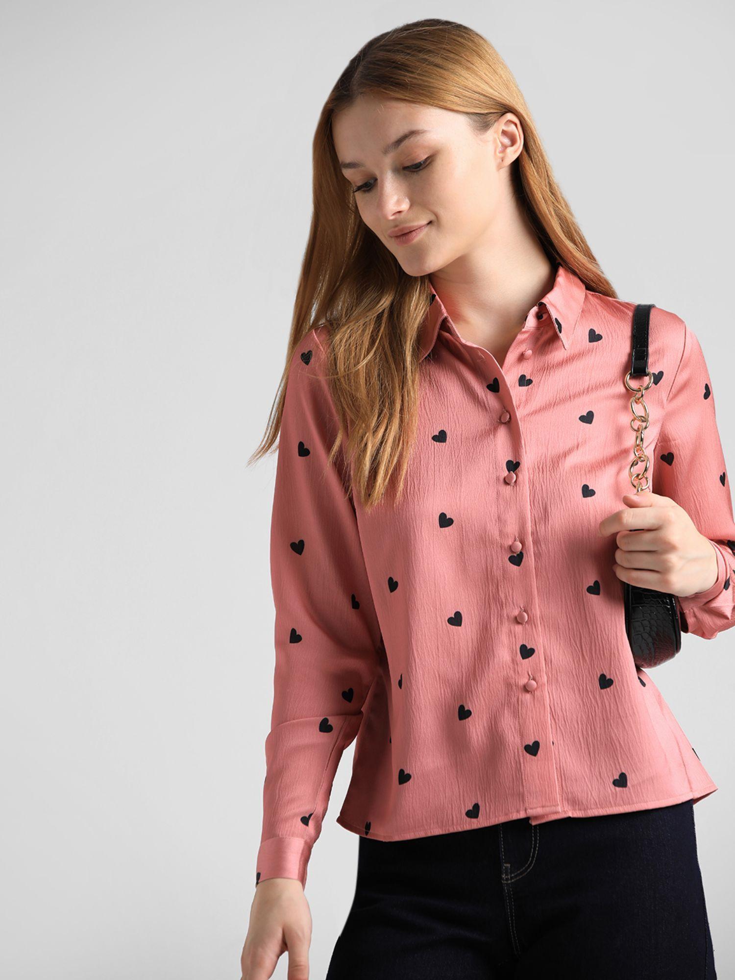 rose heart print satin shirt