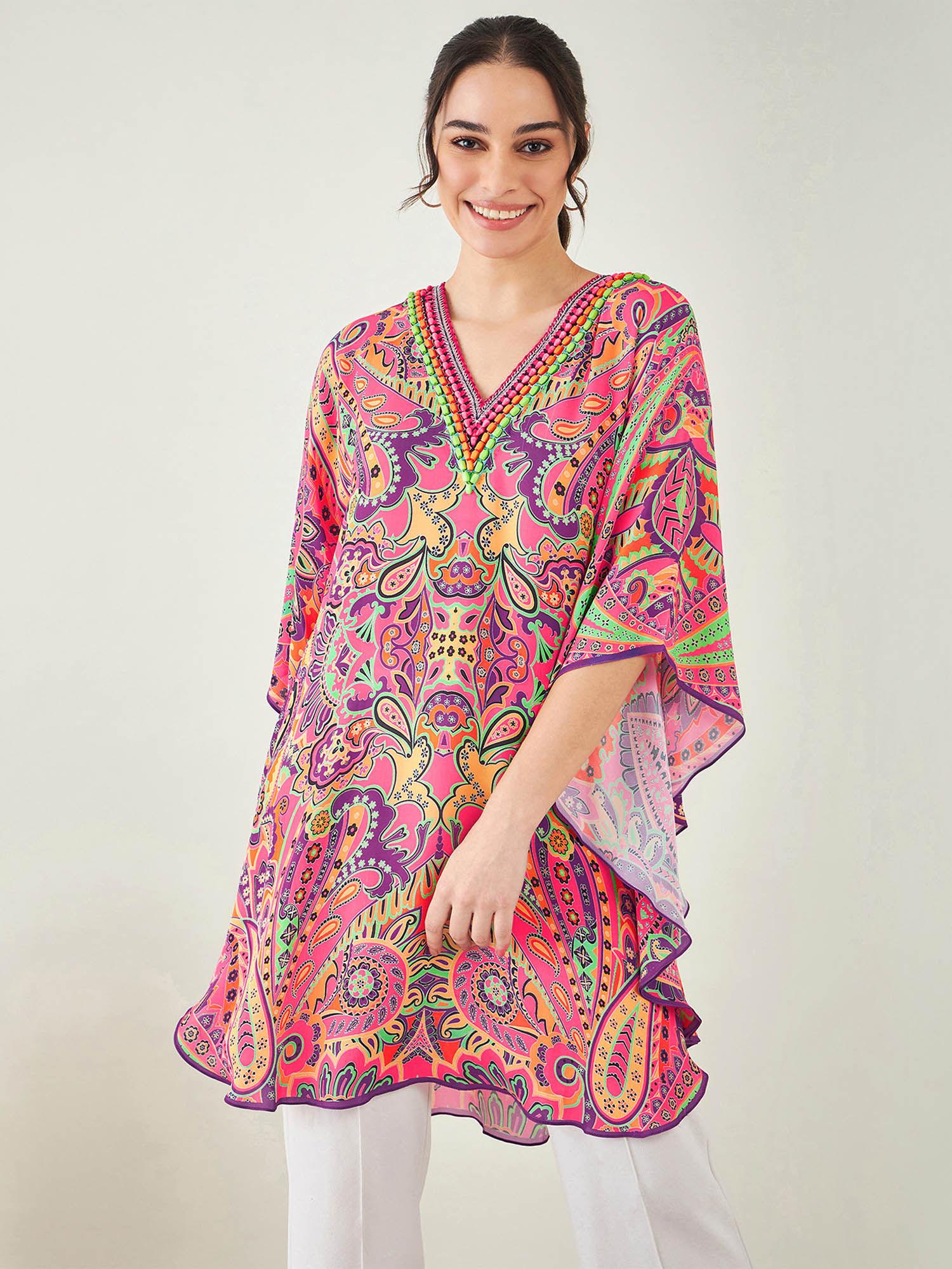 rose pink and yellow paisley tunic